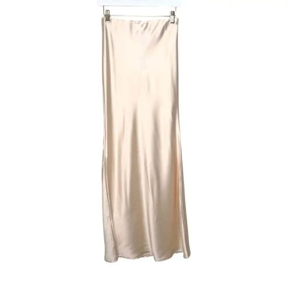 NWT FASHION NOVA satin maxi skirt cream size XS